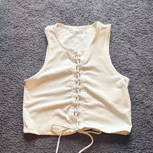 Abercrombie & Fitch Cream Lace-Up Ribbed Cropped Tank